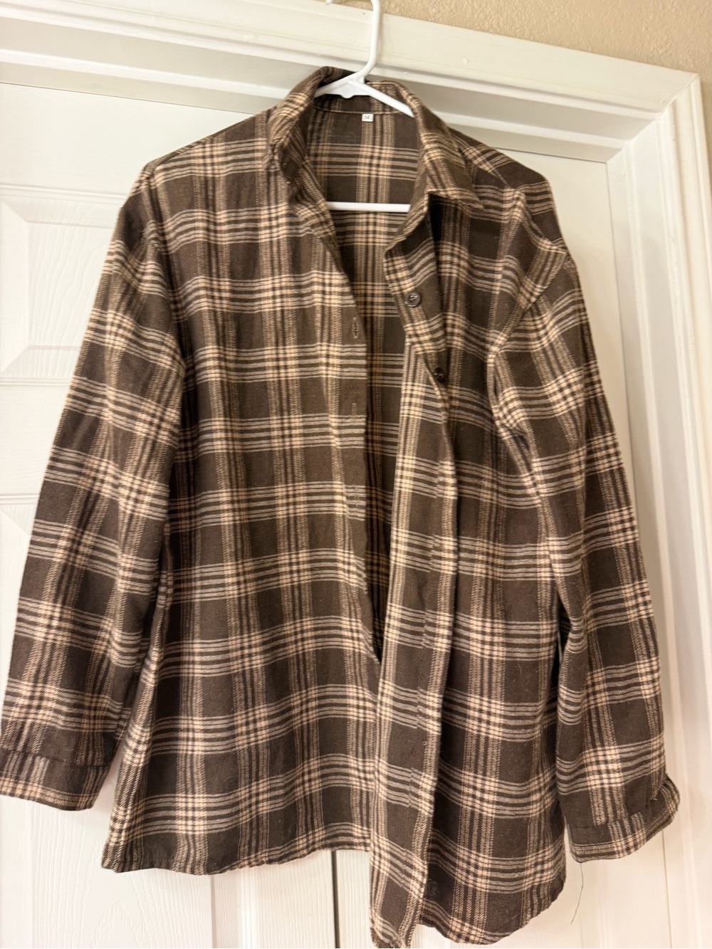Brown & Cream Plaid Button-Up Shirt Jacket